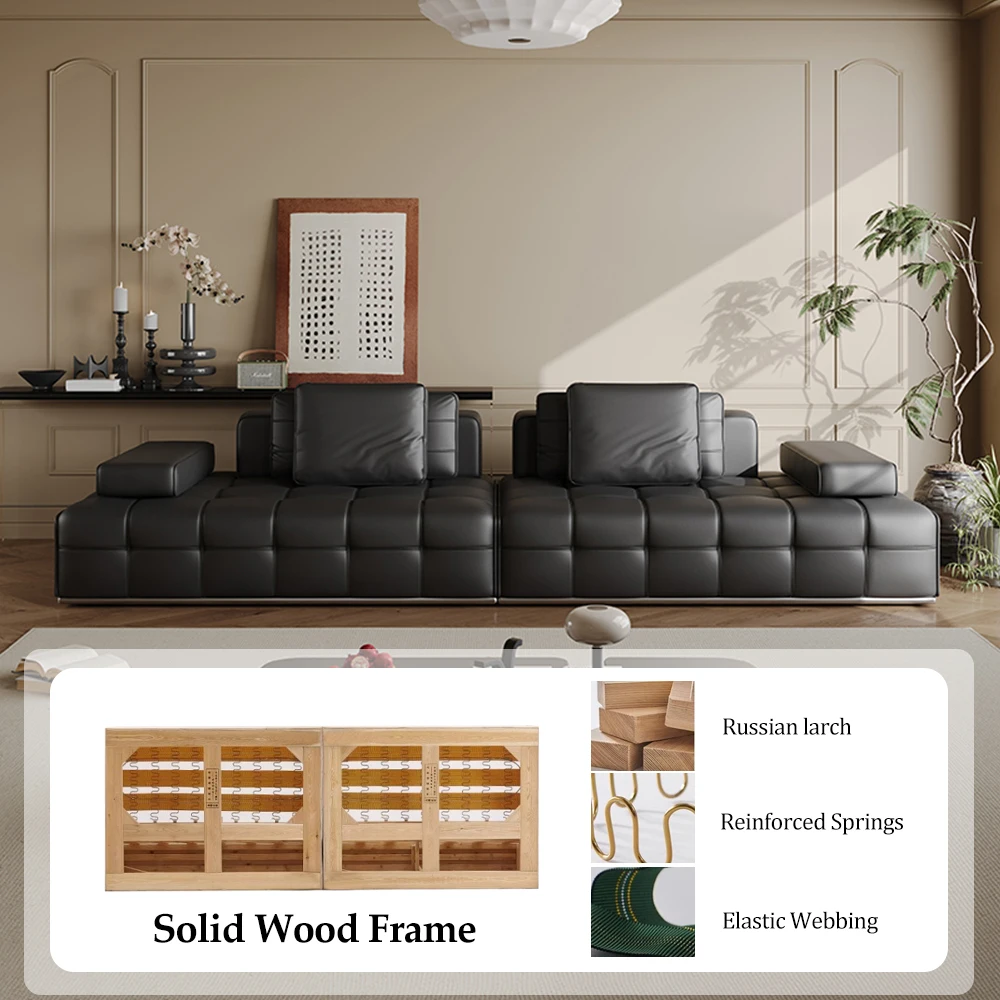 Set Luxurious Solid Wood PU Synthetic Leather Sponge Filling for Living Room Lawrence Large Square Sectional Reclining Sofa