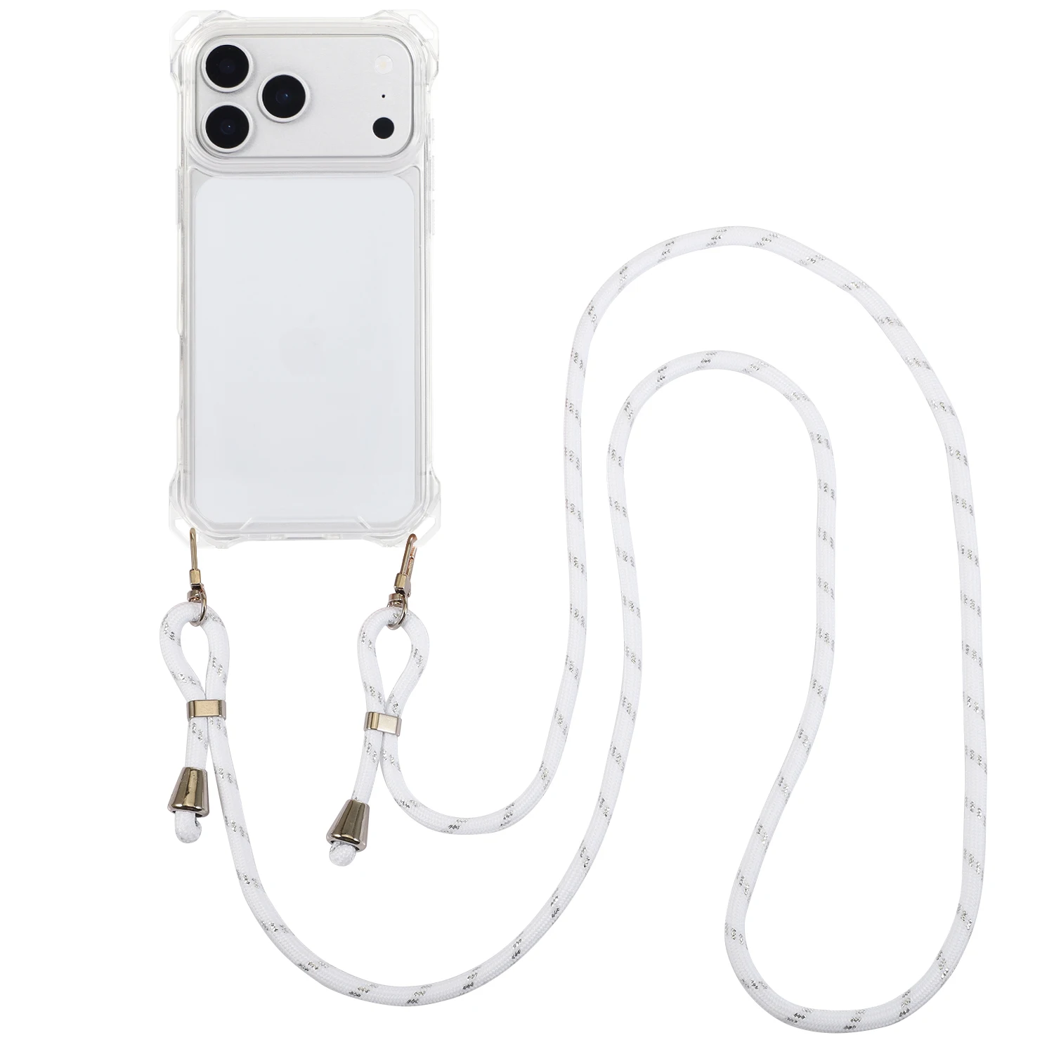 حافظة كومبو صلبة ناعمة مع حزام كروس قابل للفصل لهاتف آيفون 16/17 برو ماكس / حافظة شفافة 2 في 1