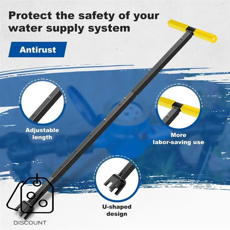 ABJO-คีย์มิเตอร์น้ํา,17-37 นิ้วปรับความยาวน้ําปิดเครื่องมือ 4-Way Utility Key T-Handleน้ําเมตรประแจ