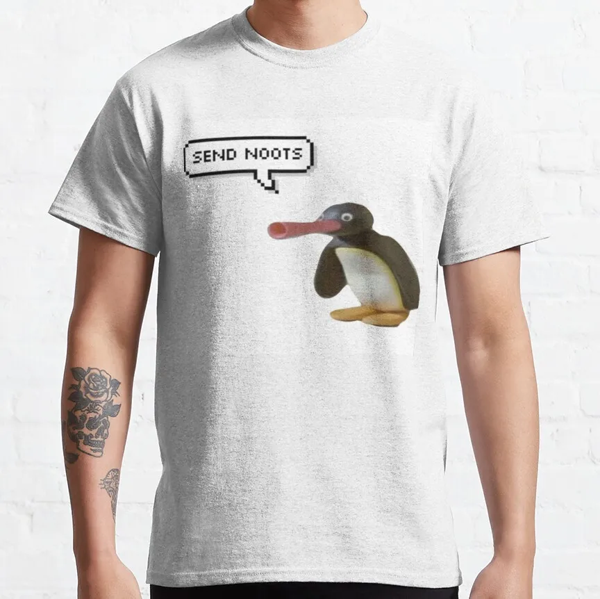 

Pingu-Send Noots Vintage Noot Noot Pingo Retro 80s cartoon graphic t shirts Funny Penguin Lover Gift 100% cotton large size tops