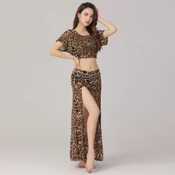 Conjunto de vestido de práctica de danza del vientre de talla grande, falda con abertura, vestido de actuación de espectáculo de baile Oriental de gasa, nuevo