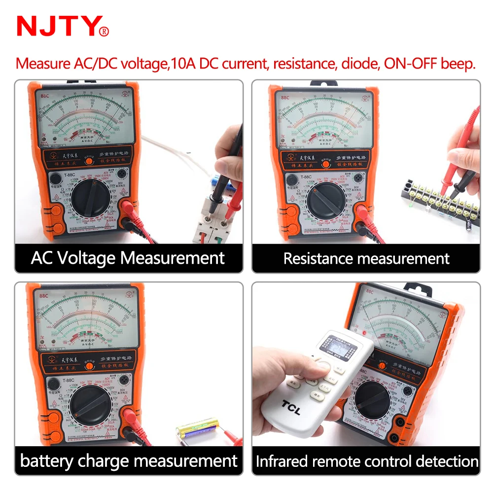 Imagem -05 - Njty High Precision Pointer Multimetro T88a T88b T88c ac dc 2500v Voltmeter Ammeter Resistor Analog Multimeter Tester Tools