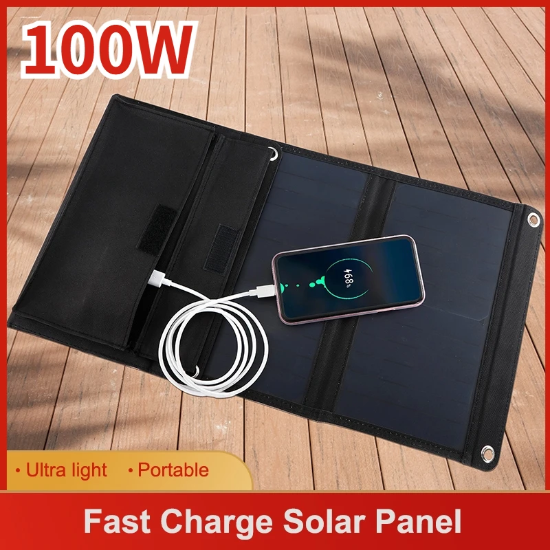 

100W QC3.0 Fast Charge Solar Panels Portable Foldable Waterproof USB Type-C Solar Panel Charger Power Bank for Phone Battery