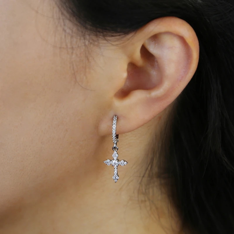 

Hip Hop Bling Cubic Zirconia Cross Men Women Metal Hoop Cross Drop Dangle Earrings Fashion Party Earring Jewelry