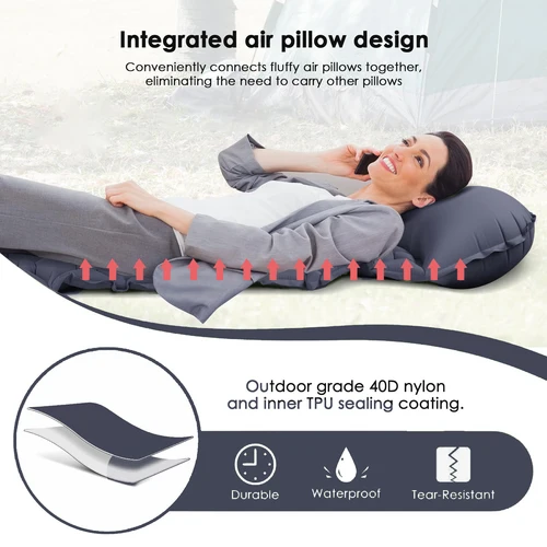 Imagen 2 del producto Colchón inflable para acampar al aire libre, colchoneta para dormir con almohadas, colchoneta de aire ultraligera, bomba infladora integrada para senderismo