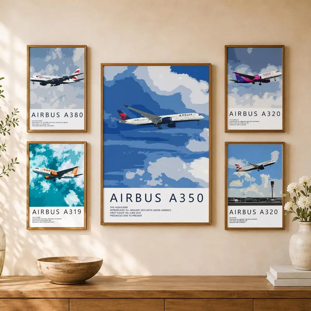 Commercial Passenger Aircraft Aviation Blue Sky Technical Poster Home Room Bar Cafe Club Decor Aesthetic Art Wall Painting