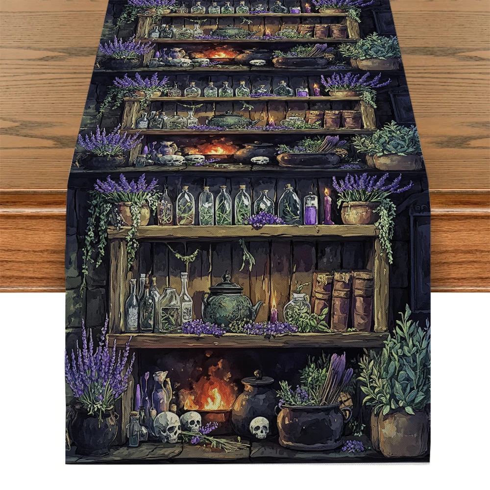 Halloween Bottle and Pot Book Table Runners Tablecloth Home Decoration Dining Tables Table Runner Wedding Party Tablecover