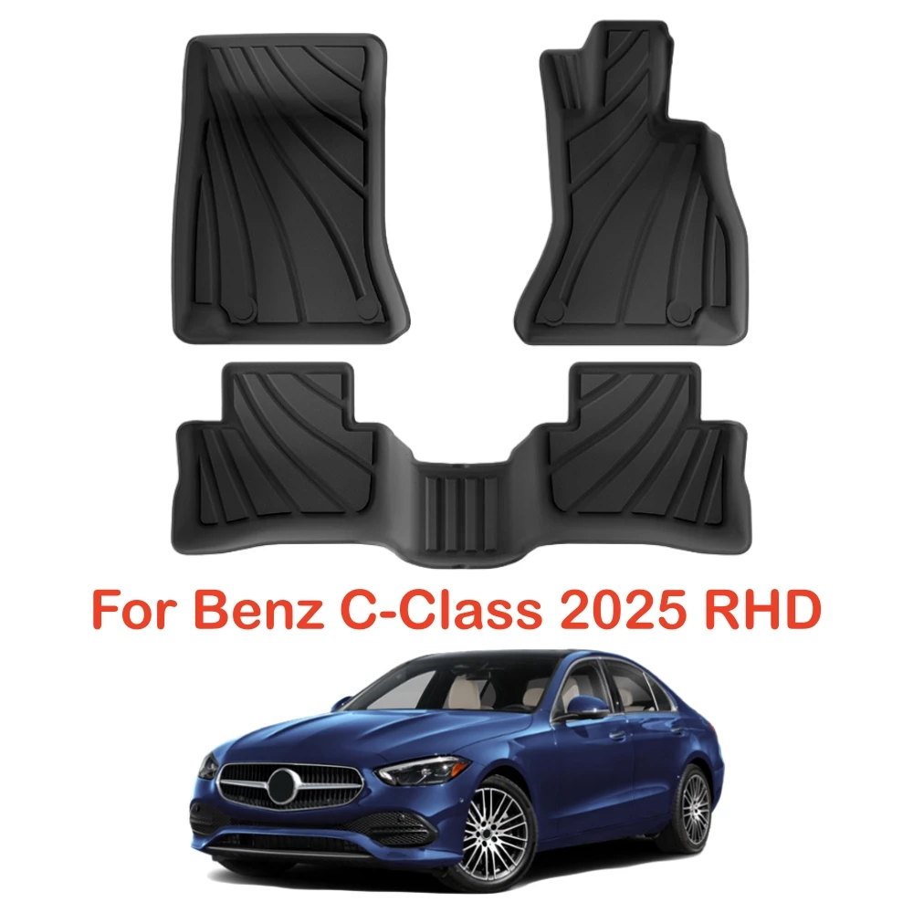 Für Mercedes-Benz C-Klasse C200 C300 C43 C63 Limousine 2025 2026 RHD Fußmatten 3D TPE Fußmatten Wasserdichter Rutschfester Teppich – Detail 1