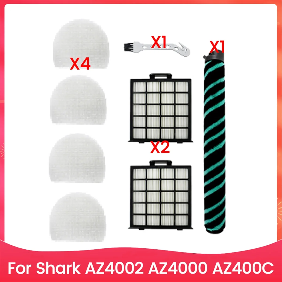 8PCS แปรงสูญญากาศและชุดอุปกรณ์กรองสําหรับ Shark AZ4002 AZ4000 AZ400C เครื่องดูดฝุ่นเปลี่ยนชิ้นส่วน