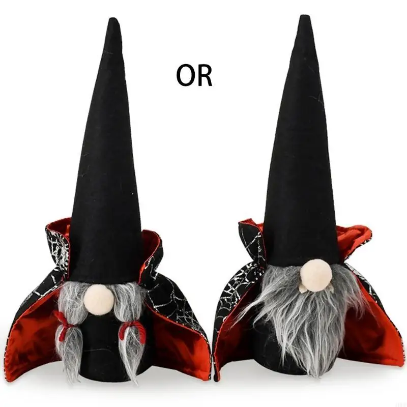 Halloween Gnomes Plush Decor Handmade Tomte Swedish Gnome Nisse Scandinavian Ornaments with Witch Cloak Hat Table Decorations