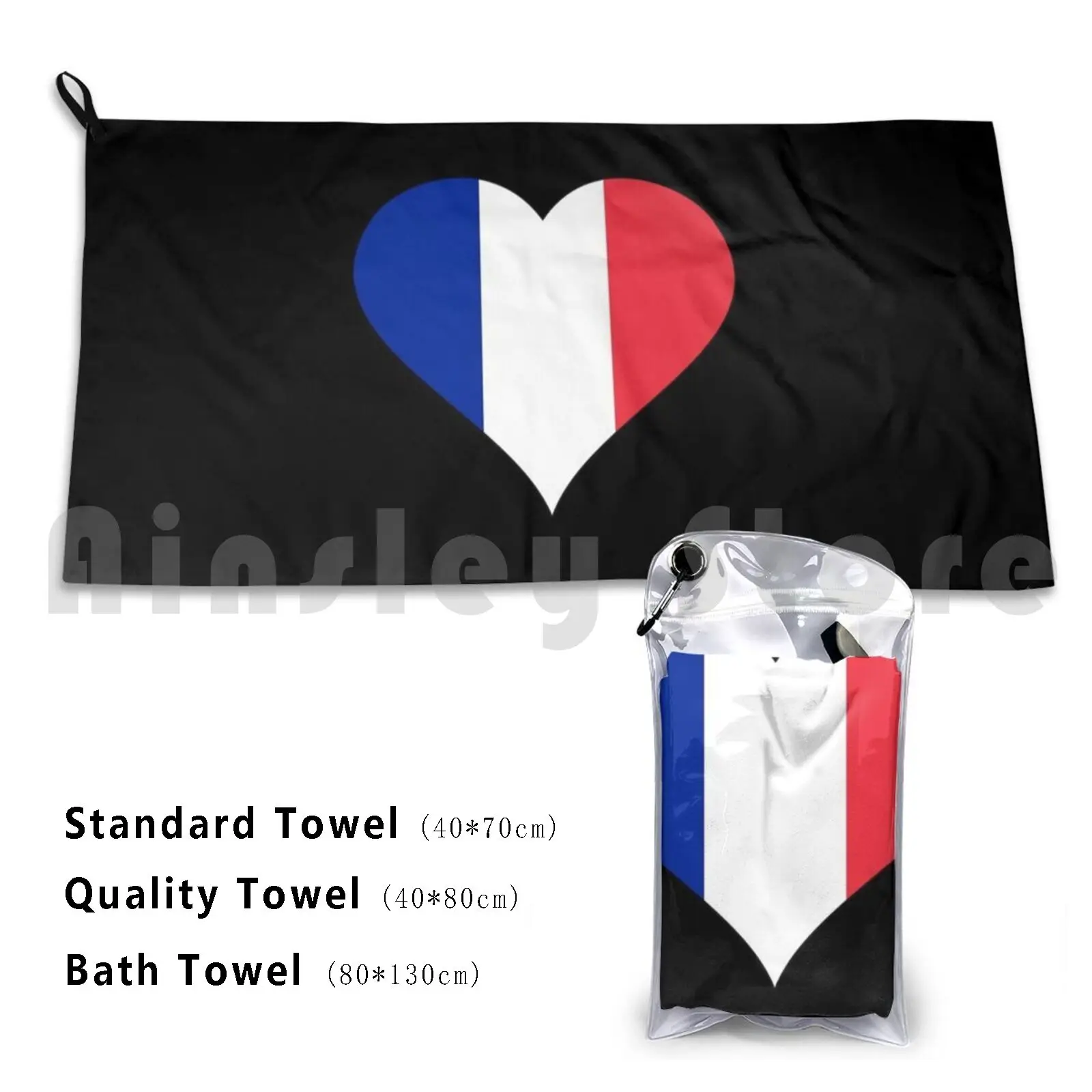 France-Heart Custom Towel Bath Towel France Heart Blue White Red Frenchman French Flag