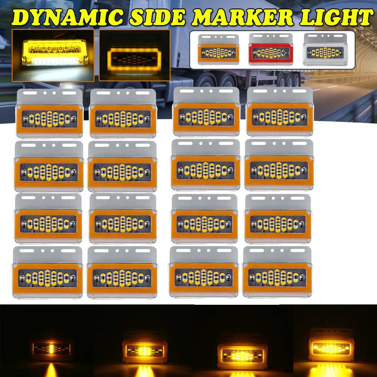 4/8/12x 45 LED Dynamic Side Marker Clearance Light Turn Signal Warning Indicator Lamp with Puddle Light for Trailer Truck Lorry