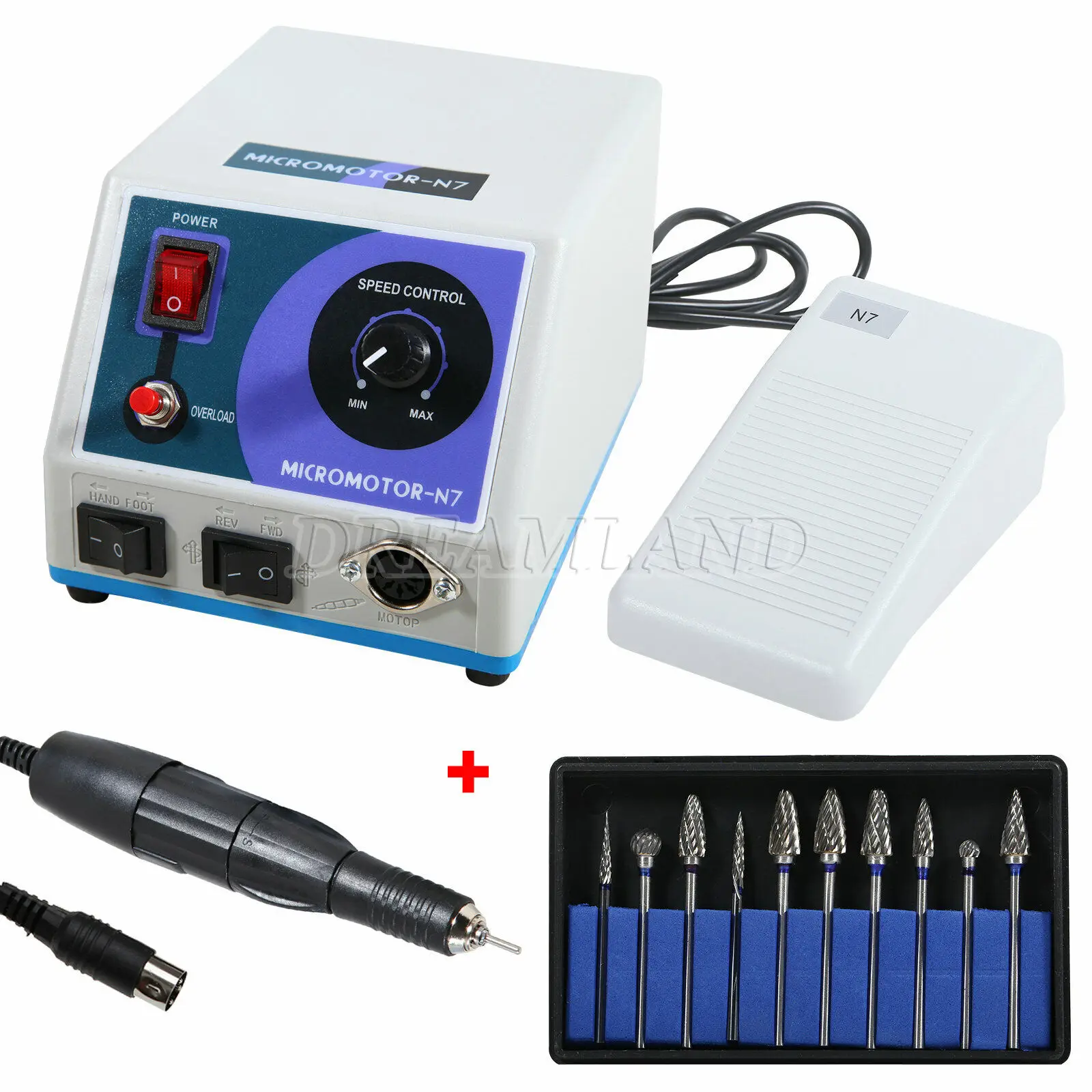 

N7 Dental Lab MARATHON Electric Micromotor + 35K RPM Handpiece Polisher + 10pcs Carbide Drill Burs