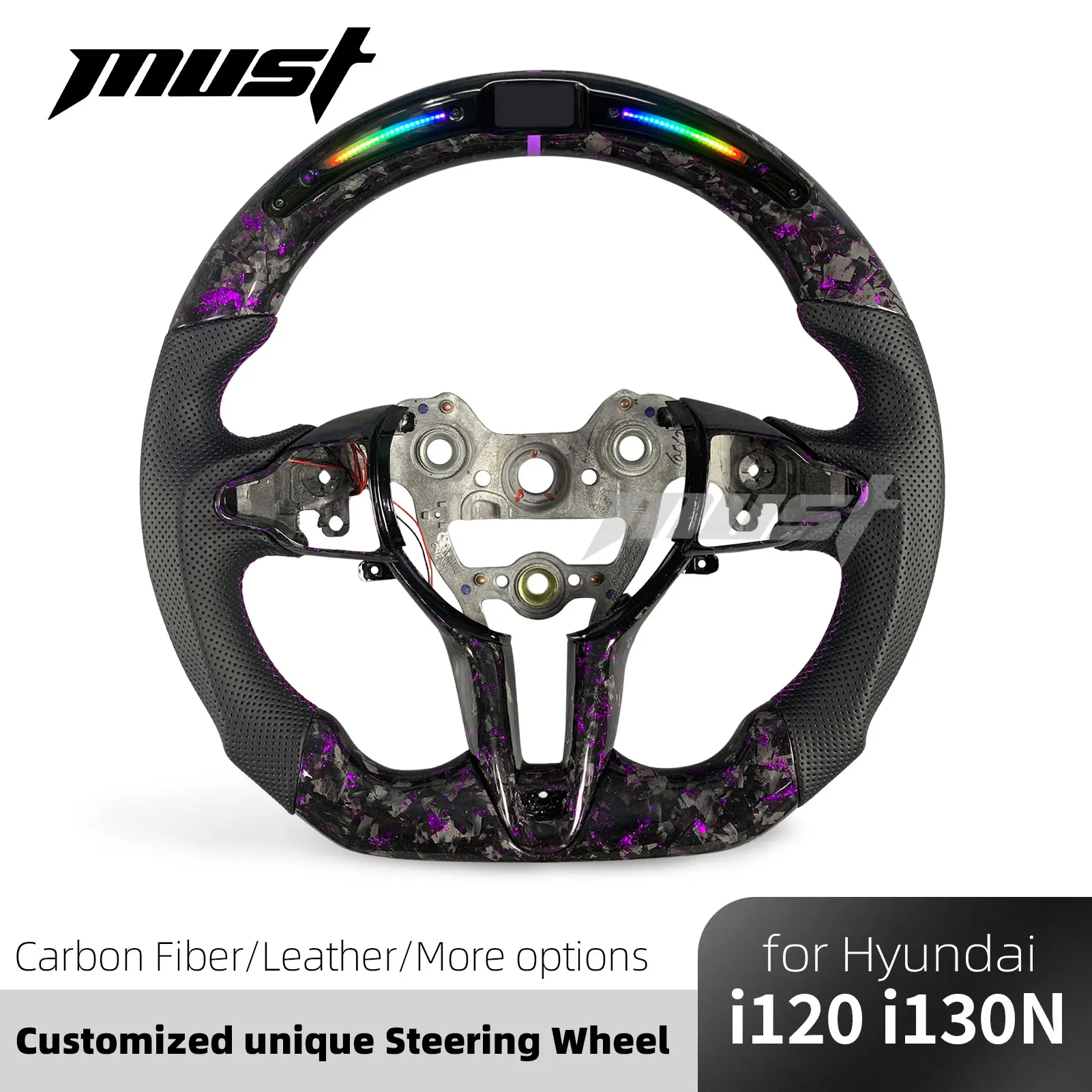 For Hyundai I30N I20N ElantraN N-line Customized Purple Flake Forged Carbon Fiber Steering Wheel Gearshift Lever Paddle Shifters