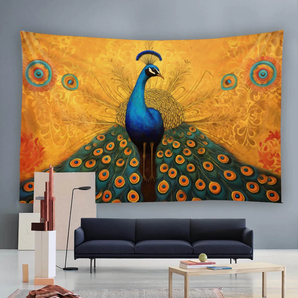 Peacock Oil Painting Tapestry Multi-Size Wall Hanging for Bedroom Dormitory Living Room Home Decor Background Cloth