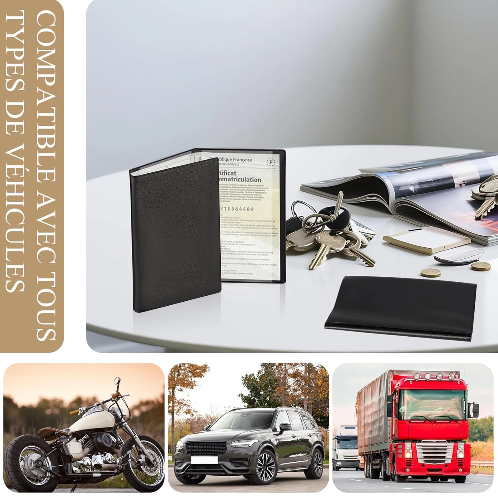 グレーカードポケットパッケージと登録保護カバー保険-バイク車の書類用プラスチック透明ポーチ（1/2、黒）