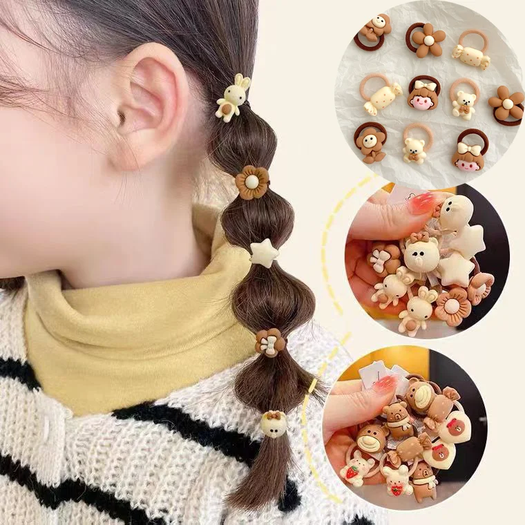 10 pçs/set meninas bonito flores pequeno urso faixas de borracha elástico faixas de cabelo crianças rabo de cavalo titular scrunchie moda acessórios
