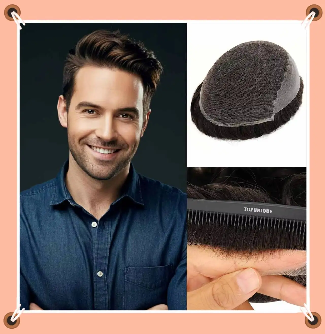 

TUL02 Завязка для мужчин, сочетание кружева и кожи, 100% плотность, дышащая и легко работает с индийским верхом из человеческих волос Remy