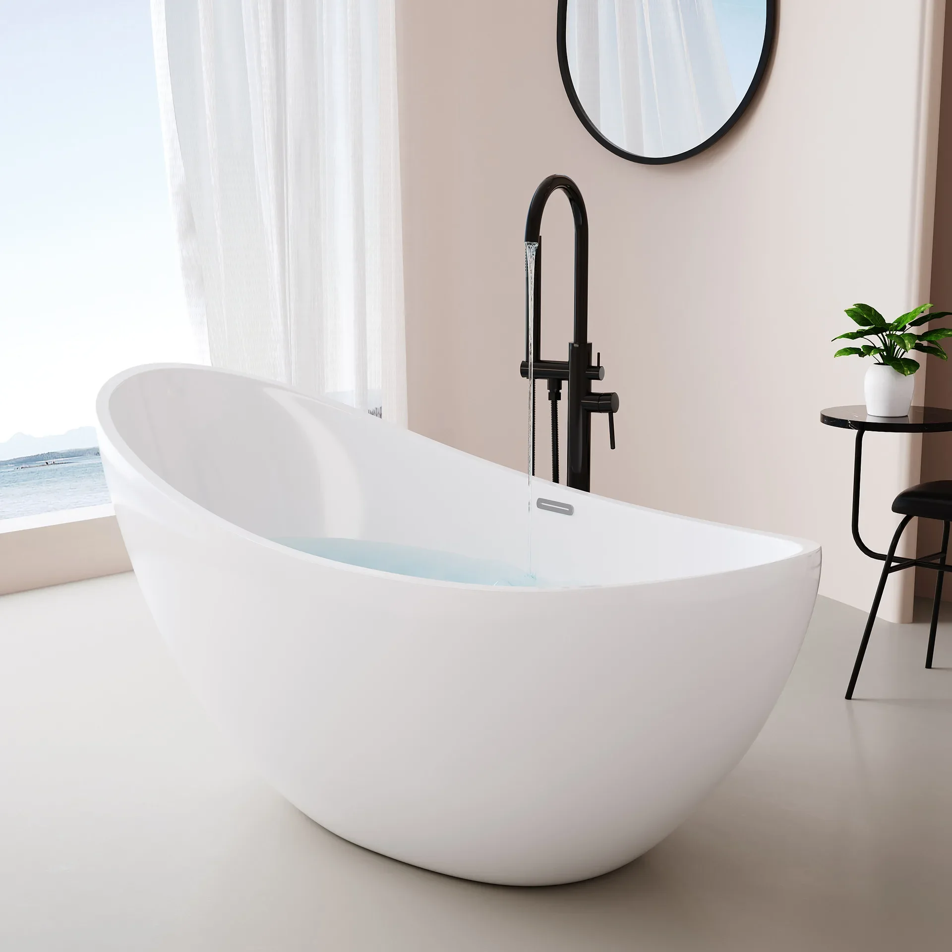 Crescent type freestanding acrylic adult bathtub