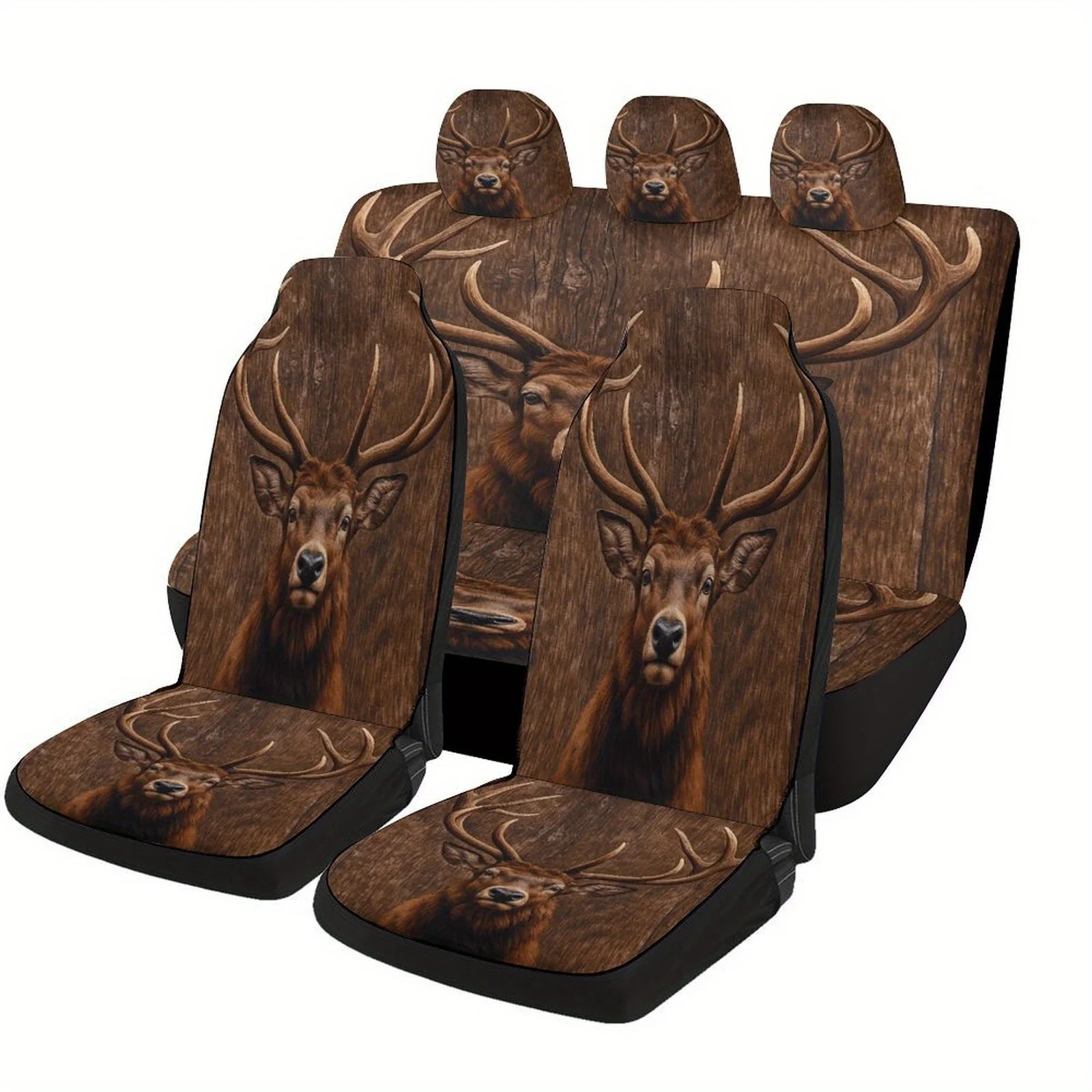 Deer Portrait Designed Car Seat Cover Set For Most Cars, High-quality Comfortable Car Seat Protector Covers Full Set, Universal