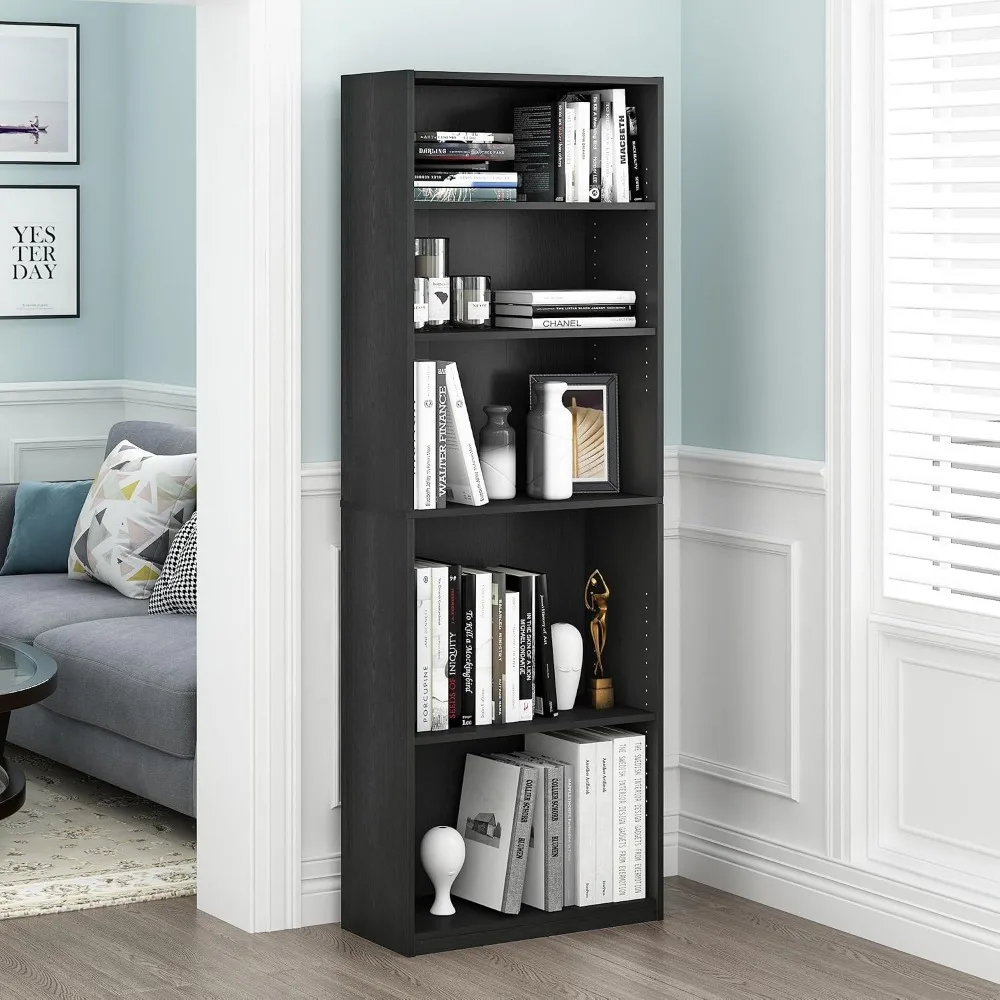 5-Tier Adjustable Bookshelf for Efficient Storage and Organization in Living Spaces