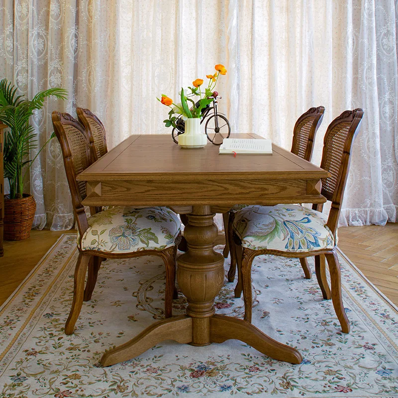 Nordic country solid wood rectangular western dining table retro restaurant family 6-8 people eat large table oak dining table a