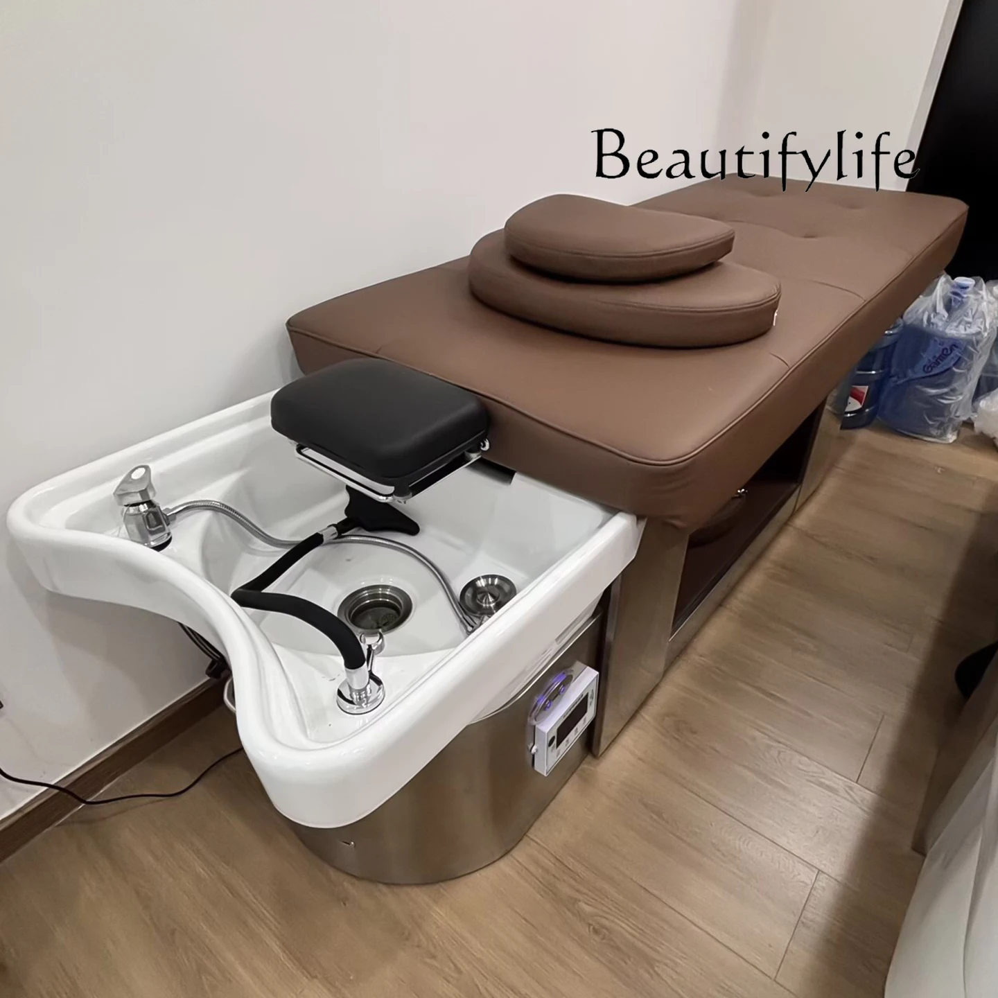 High-end barber shop special flush bedside treatment electric beauty push-pull bed hair salon special massage shampoo bed