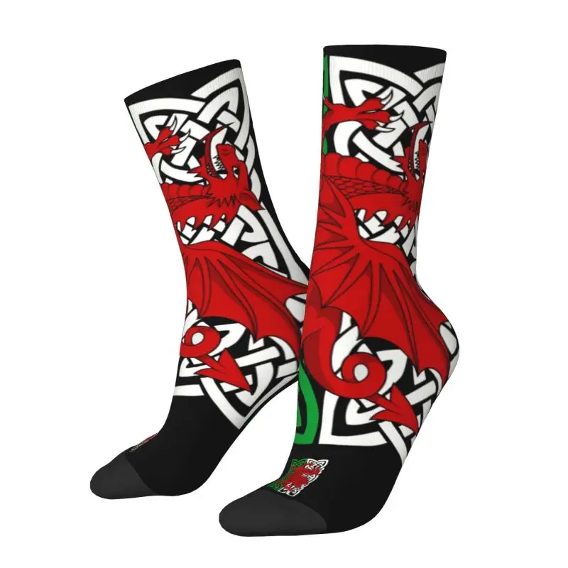 Red Dragon Wales Cymru Flag Mens Crew Socks Unisex Cute 3D Printing Welsh Proud Dress Socks