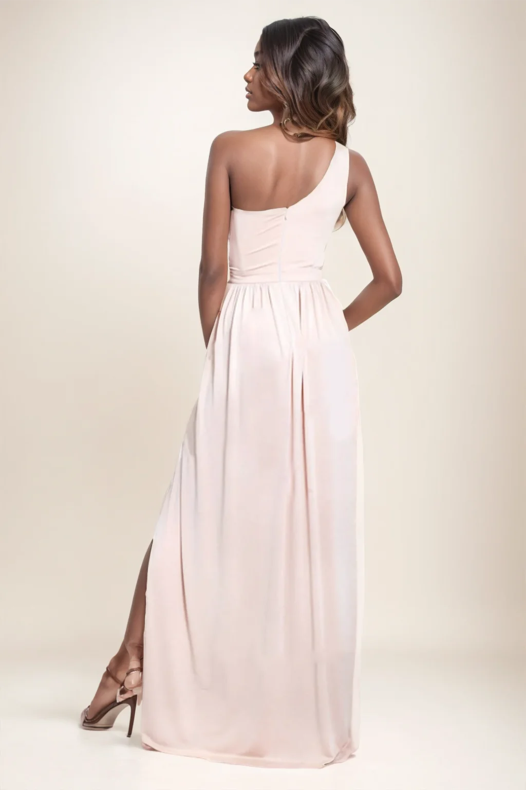 Elegant Simple Solid Color One Shoulder Split Long Formal Evening Dress