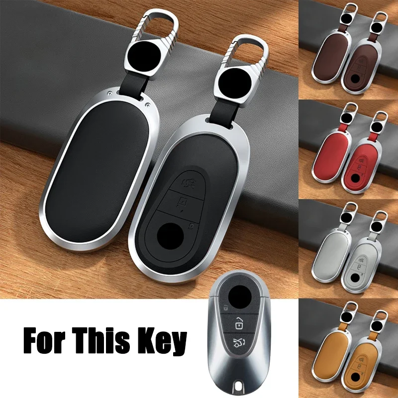 Aluminum Alloy Leather Car Remote Samrt Key Case Cover Keychain For Mercedes Benz C E Class W223 W206 C260 C300 S450 S500 S400