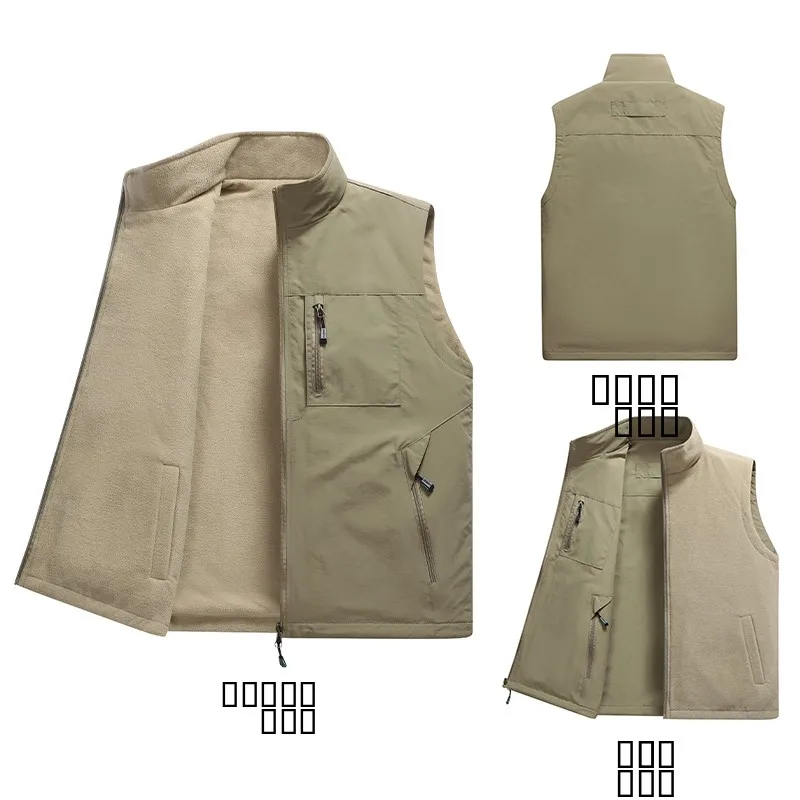

Двусторонний утепленный мужской жилет с флисовой подкладкой и воротником-стойкой, осенне-зимний, повседневный, с множеством карманов, утилитарный жакет