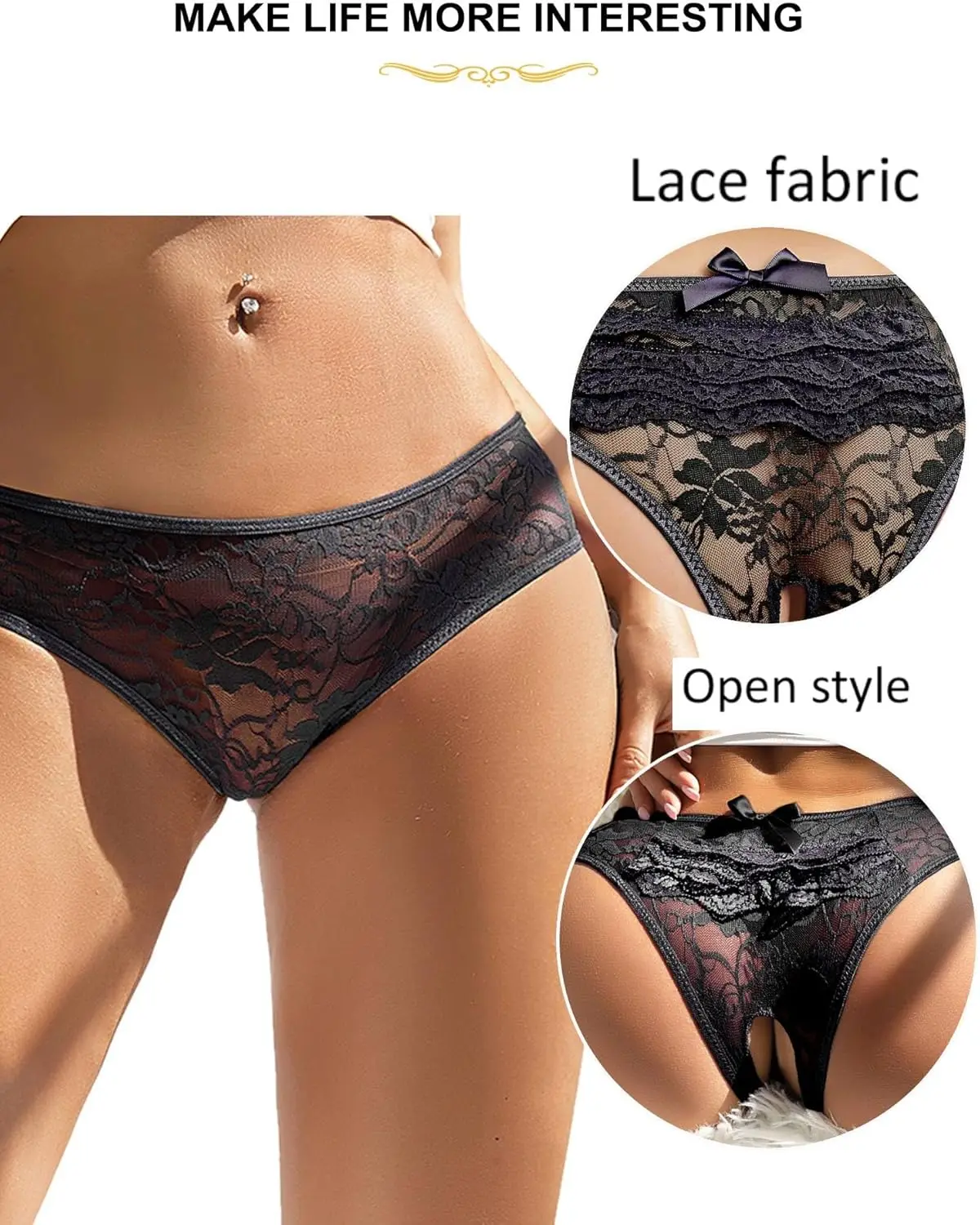 

Sexy Plus Size Underwear for Womens Lace Thong Panties Floral Open G-String Thongs Low Rise T-Back Tangas