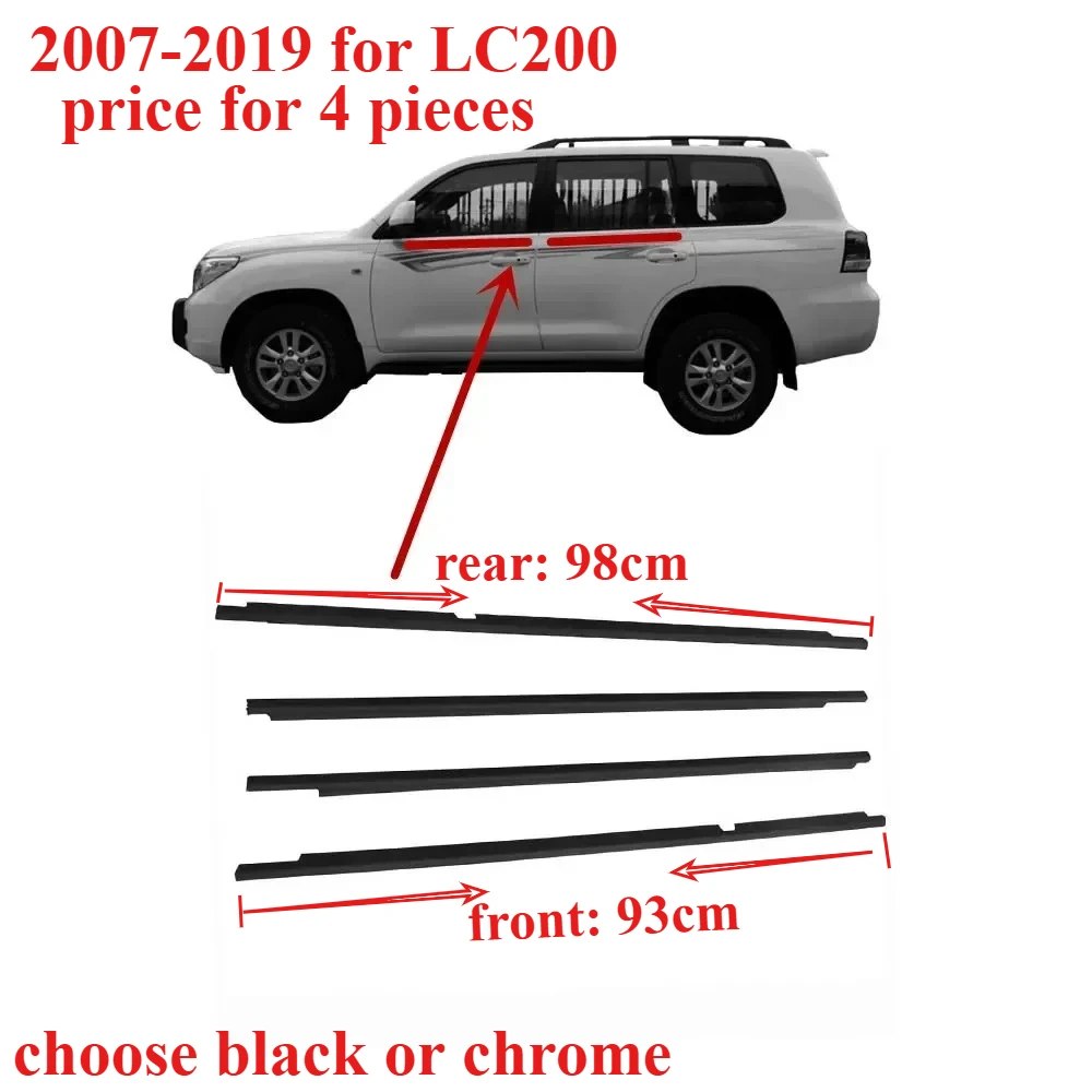 

4 Pcs Black or Chrome Windows Rubber for Land Cruiser 2007-2019 LC200 Outside Weatherstrip Seal Door Belt for LX570 75720-60080