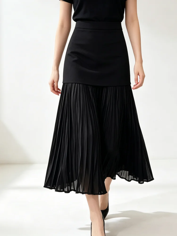 Spring And Summer Midi Skirt With Pleated A-Line Skirt