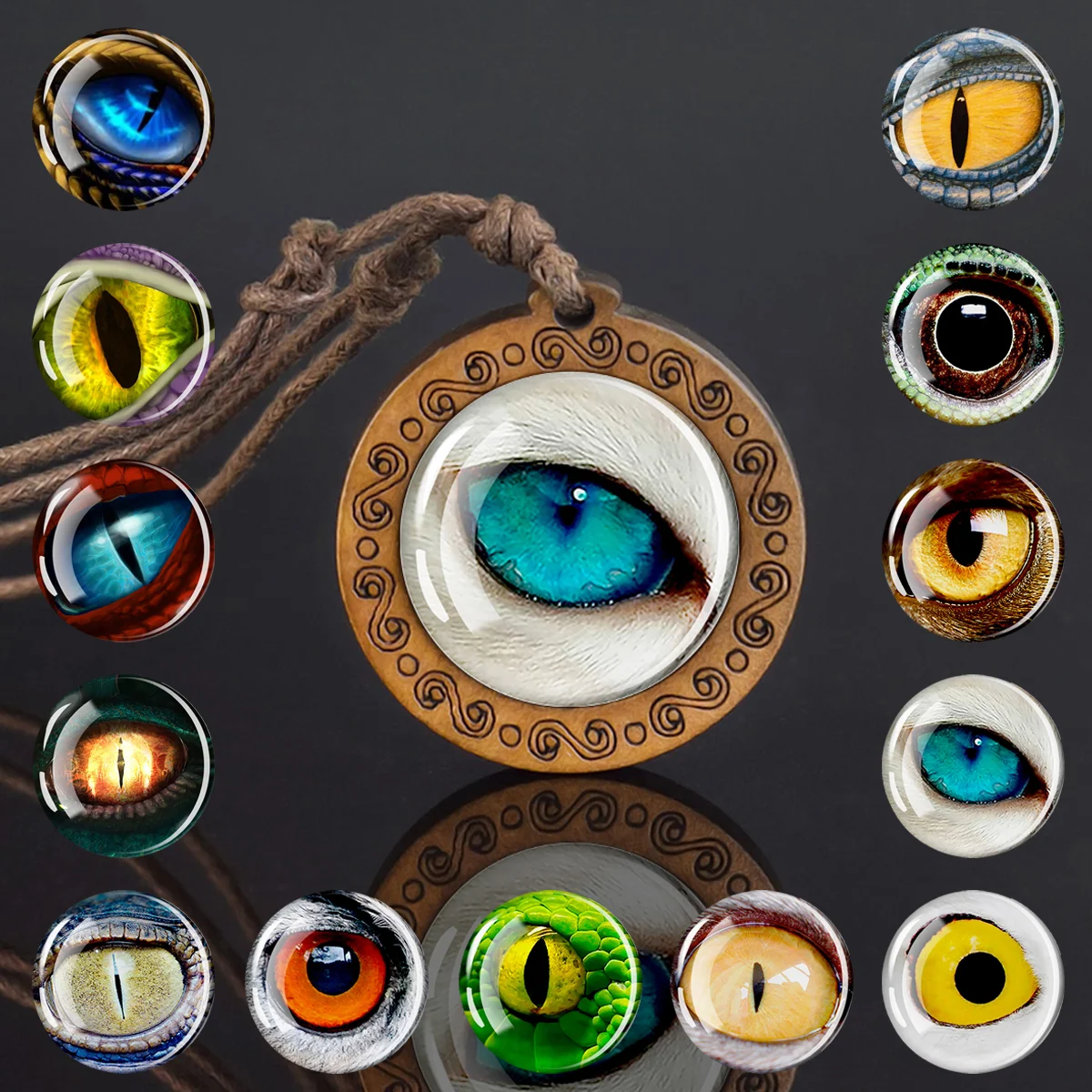 Mens Wooden Pendant Necklace Fantasy Creature Eye Print Meaningful Holiday Keepsake Jewelry And Hanging Home Ornament Decoration