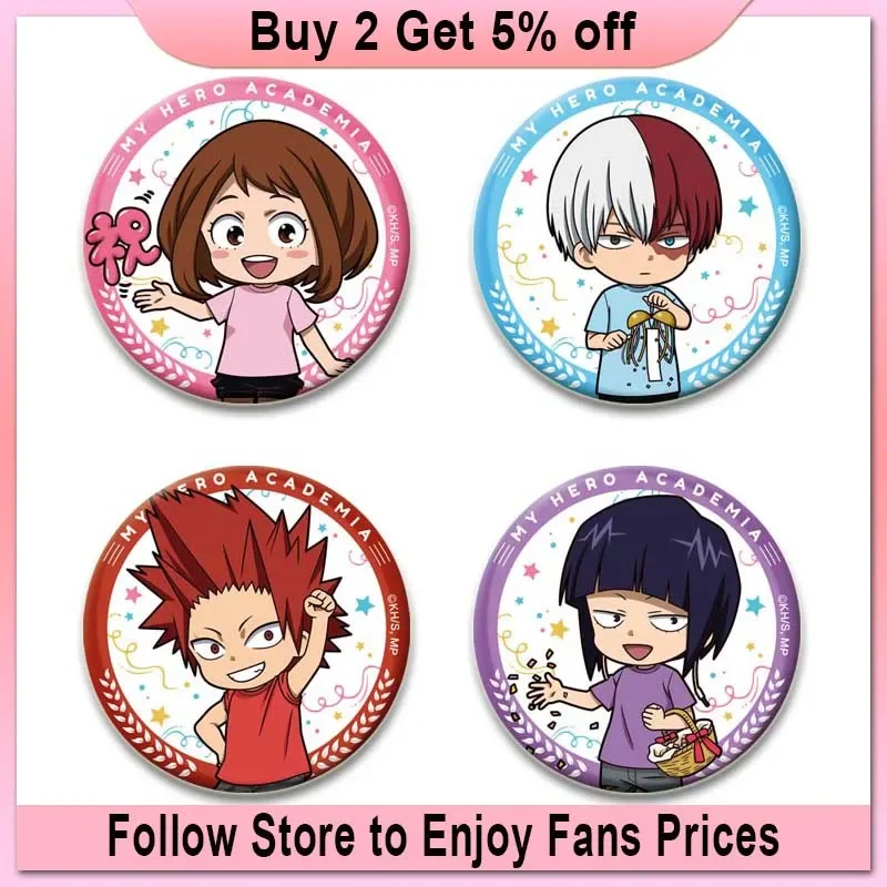 Round Backpack Decoration Gifts Pins Anime Midoriya Izuku Bakugou Katsuki Badge Todoroki Shoto Ochaco Uraraka Cartoon Brooches