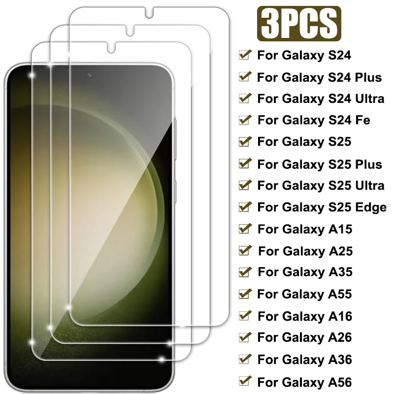

3 шт. стекло для Samsung Galaxy S25 Edge S24 Ultra Plus Защитная пленка для экрана Samsung A15 A35 A55 A16 A26 A36 A56 закаленное стекло