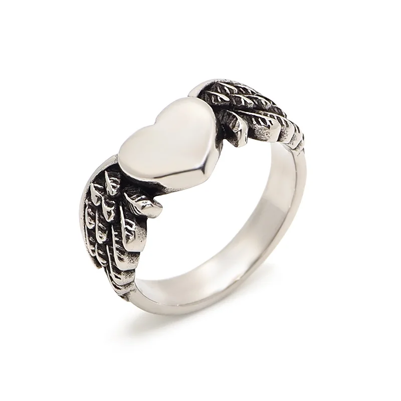 Retro Angel Wings Silver Color Heart Rings For Women Finger Jewelry Gift