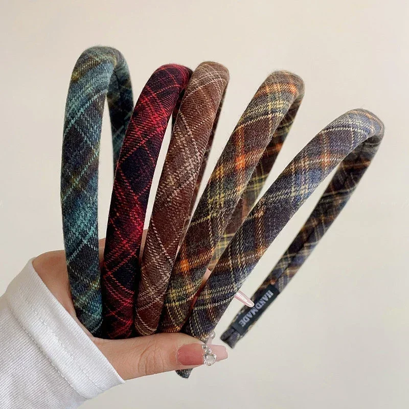 Elegancka opaska do włosów w kratę dla kobiet Koreańska opaska na głowę w stylu retro Dziewczyny Vintage Hoop na świąteczne imprezy Opaski do włosów Akcesoria