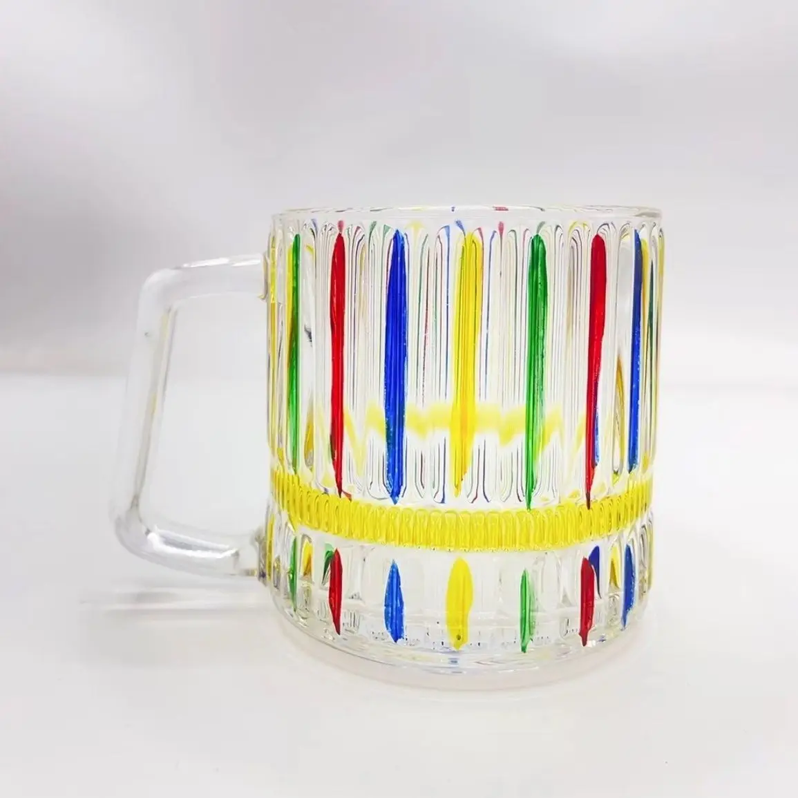 Colored Lead-free Glass Cups, Niche Rainbow Retro Hand-painted Piano Beer Cup, Milk Juice Coffee Mug,Bar Party Wine Glasses Gift 4