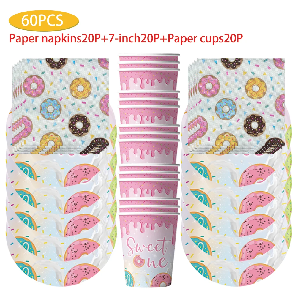 Donut Theme party supplies Tableware Disposable plates Paper towels Paper cup tablecloth set tableware Party decoration Supplies