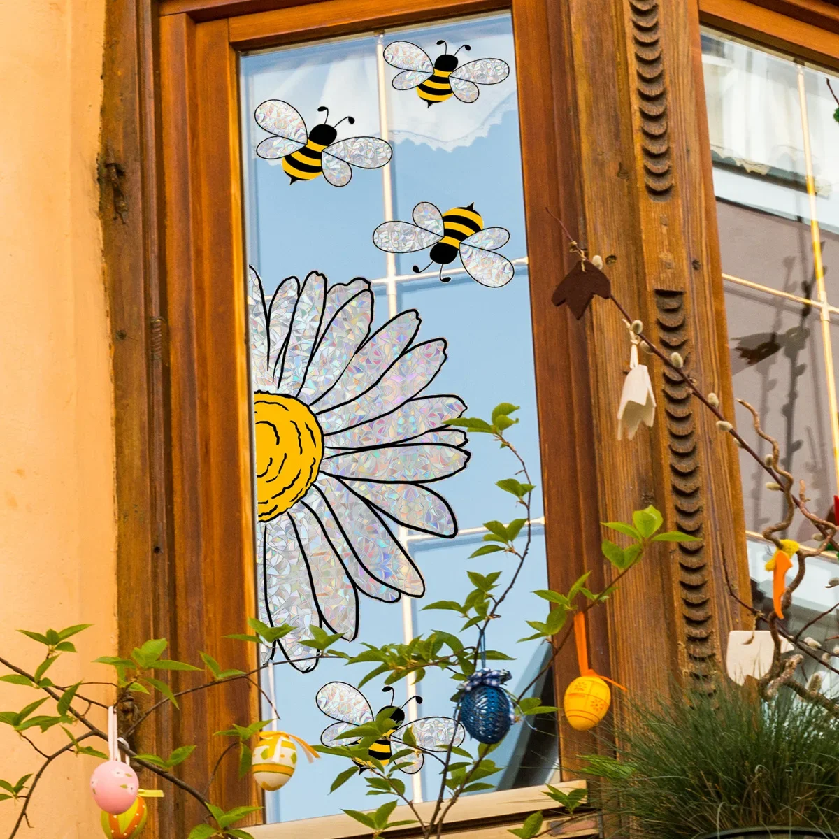 Colorful Summer Sunflower Bees Window Stickers Set Spring Window Decals Static Glass Decor Stickers For Home Office Decoration
