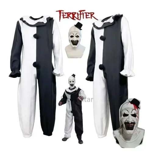 

Terrifier Cosplay Costume Female/Male Horror Carnival Party Skin-Tight Black White Killer Clowns Jumpsuit for Halloween Costumes