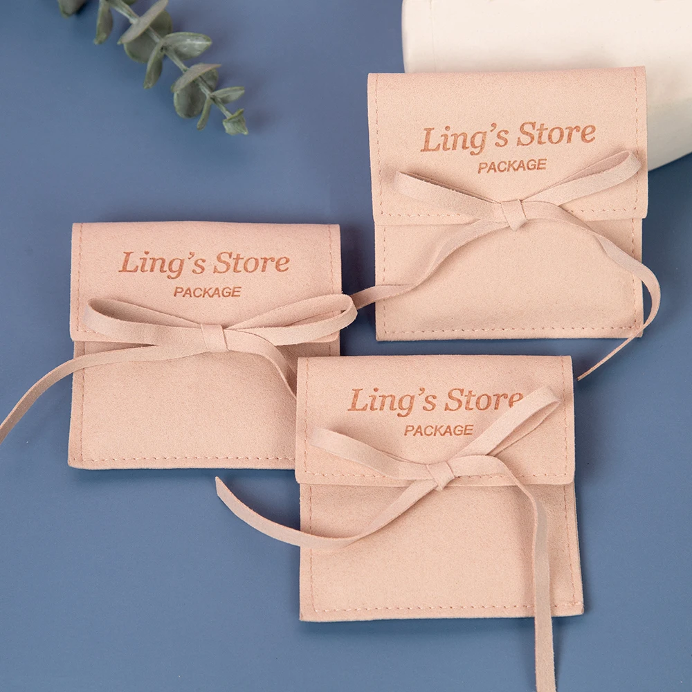 

100 шт. Элегантные подарочные пакеты-конверты для украшений с бантом, мешочки из микрофибры для колец, серег, ожерелий, кулонов, браслетов, органайзеры