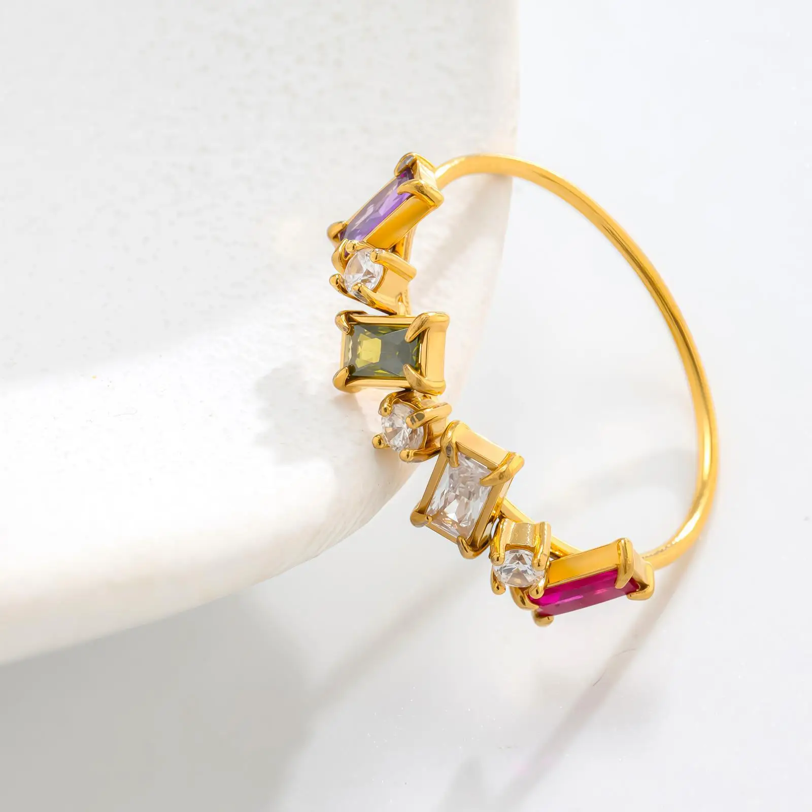 

2026 Light Luxury Niche Design Colorful Zircon Rings Gold Plated Nonfading Stackable Finger Rings For Women Versatile Daily Wear