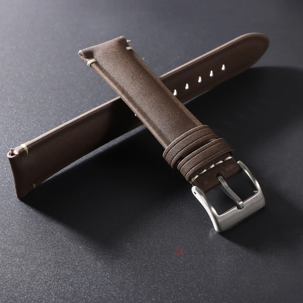 20 มม.22 มม.หนัง Watchband เย็บสายรัดข้อมือสําหรับ Omega เปลี่ยนเข็มขัดสร้อยข้อมือ Vintage สําหรับผู้ชายผู้หญิงอุปกรณ์เสริม