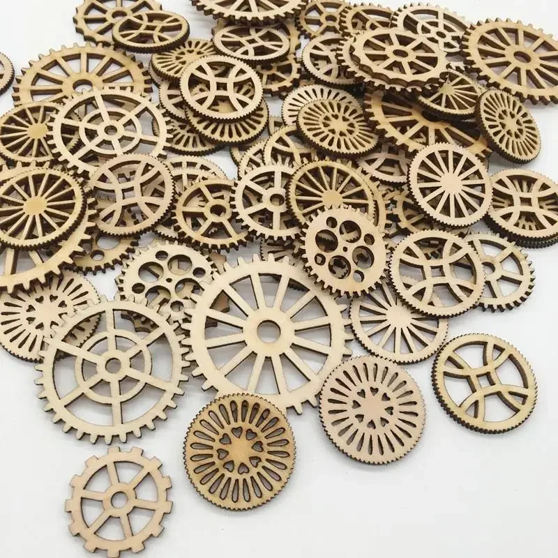 50 Pcs Unfinished Gear Wooden Mixed Shaped for DIY  Living Room Bedroom Table Wall Decor Bar Shop Hanging  Decoration