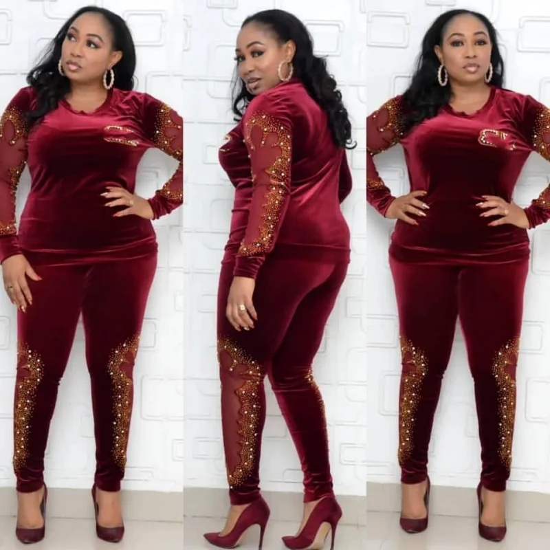 

Trendy Women's African Fashion Elastic Velvet Cutout Embroidery Set In Stock