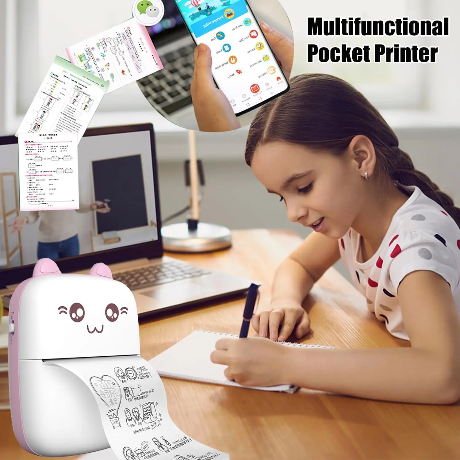Mini HD Portable Label Thermal Printer Endurance Bluetooth Printer for Student Error Title Note Wrong Pocket Inkless Printing