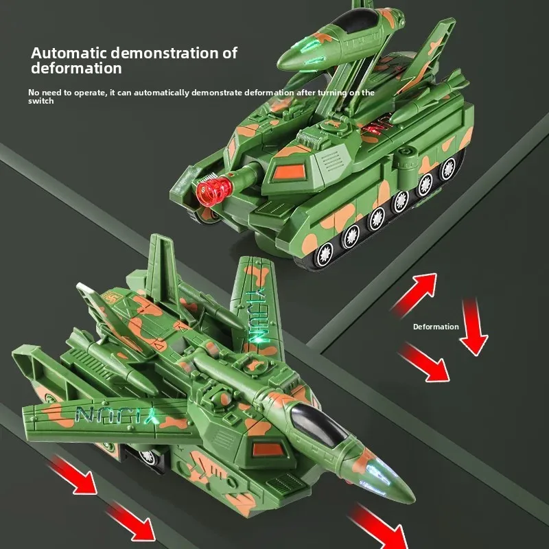 Electric Universal Deformation Tank Plane Toy Car Music Light Fighter Child Simulation Military Car Boy